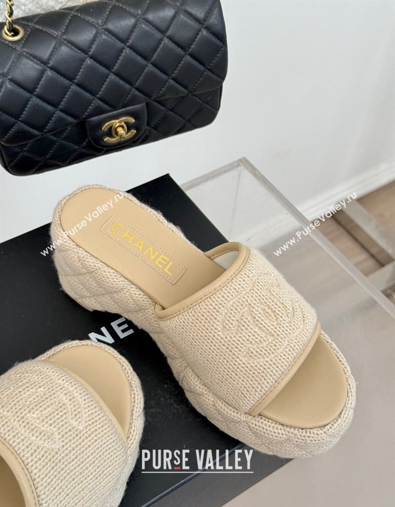 Chanel Knit Wedge Slides Sandal 6cm Beige 2024 CH010210 (MD-250102084)