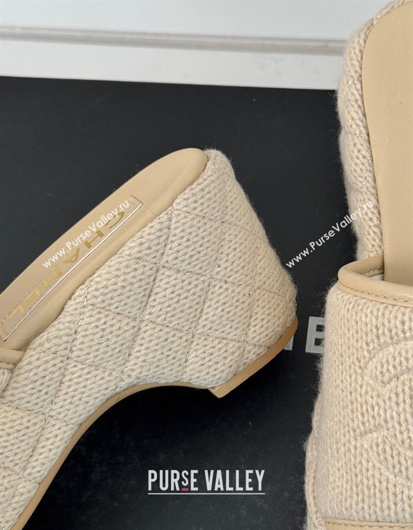 Chanel Knit Wedge Slides Sandal 6cm Beige 2024 CH010210 (MD-250102084)