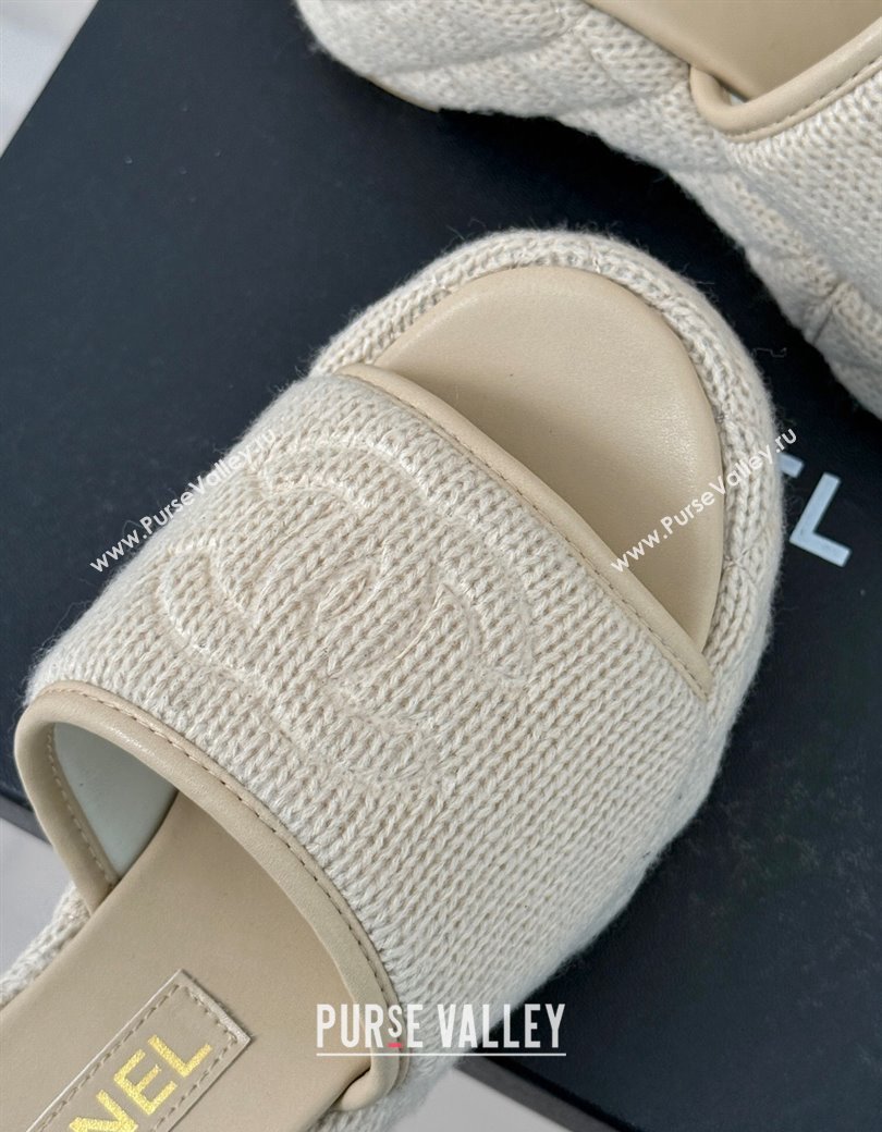 Chanel Knit Wedge Slides Sandal 6cm Beige 2024 CH010210 (MD-250102084)