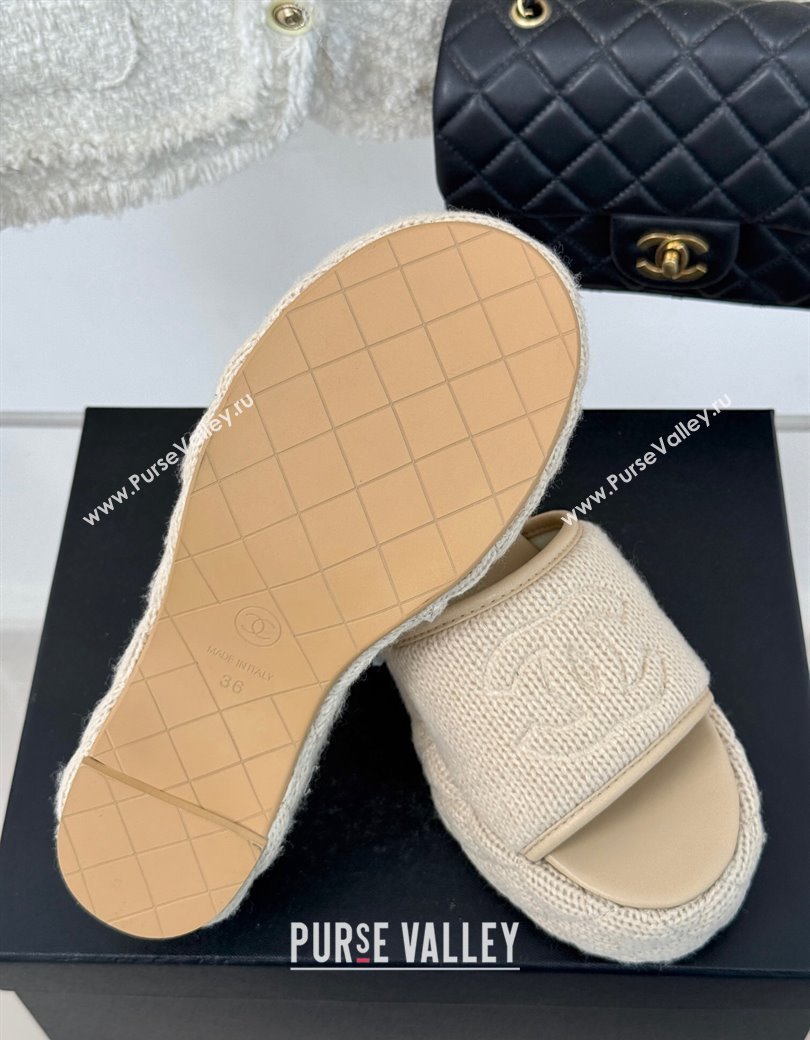 Chanel Knit Wedge Slides Sandal 6cm Beige 2024 CH010210 (MD-250102084)