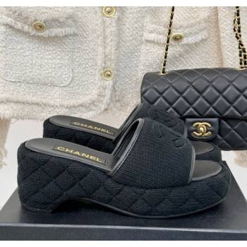 Chanel Knit Wedge Slides Sandal 6cm Black 2024 CH010210 (MD-250102085)