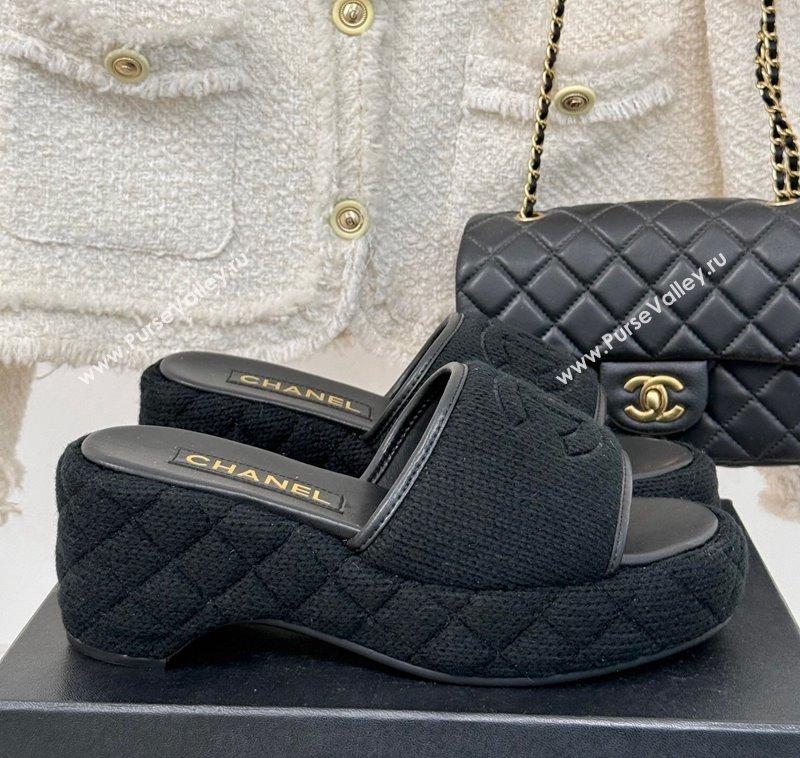 Chanel Knit Wedge Slides Sandal 6cm Black 2024 CH010210 (MD-250102085)