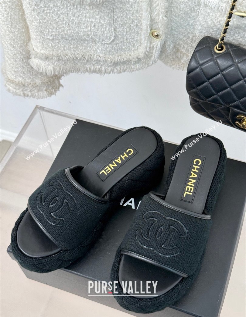 Chanel Knit Wedge Slides Sandal 6cm Black 2024 CH010210 (MD-250102085)