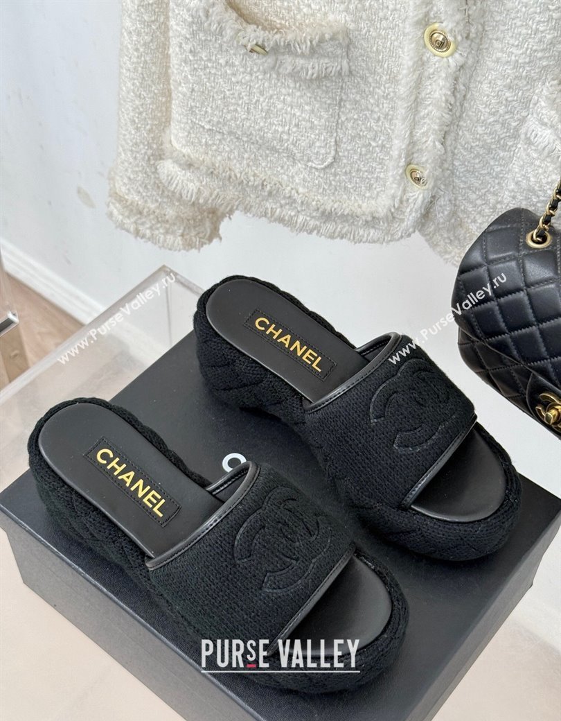 Chanel Knit Wedge Slides Sandal 6cm Black 2024 CH010210 (MD-250102085)