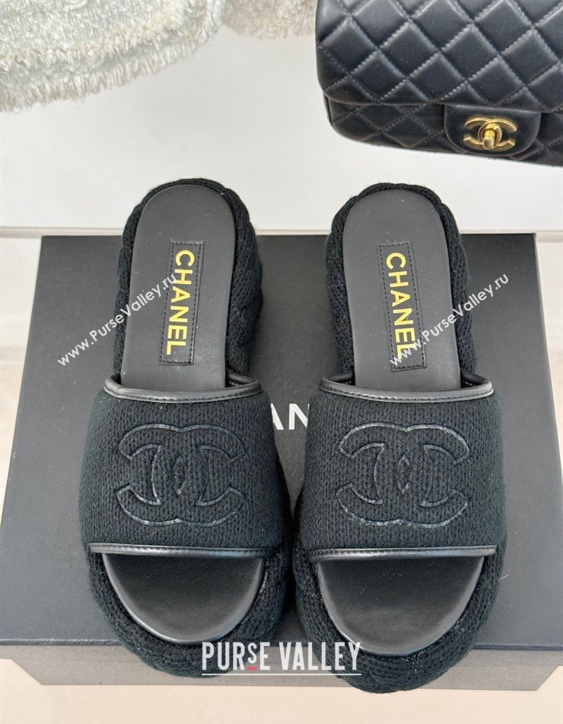 Chanel Knit Wedge Slides Sandal 6cm Black 2024 CH010210 (MD-250102085)