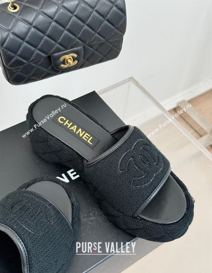 Chanel Knit Wedge Slides Sandal 6cm Black 2024 CH010210 (MD-250102085)