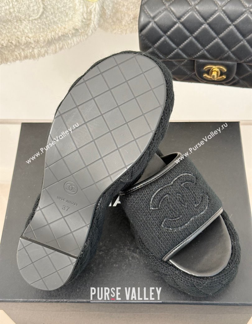 Chanel Knit Wedge Slides Sandal 6cm Black 2024 CH010210 (MD-250102085)