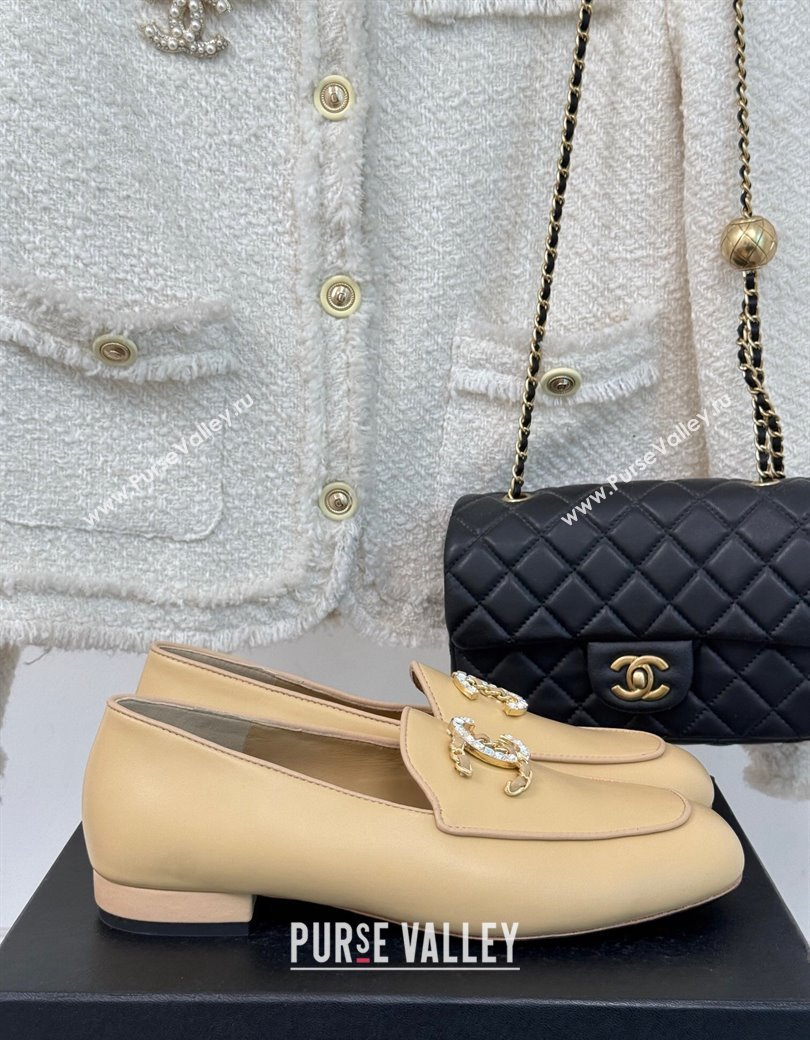 Chanel Lambskin Loafers with Strass and Chain CC G46157 Yellow 2024 (MD-250102090)