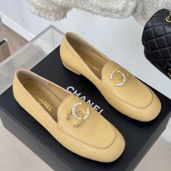 Chanel Lambskin Loafers with Strass and Chain CC G46157 Yellow 2024 (MD-250102090)