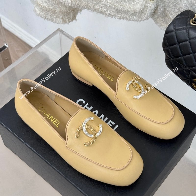 Chanel Lambskin Loafers with Strass and Chain CC G46157 Yellow 2024 (MD-250102090)