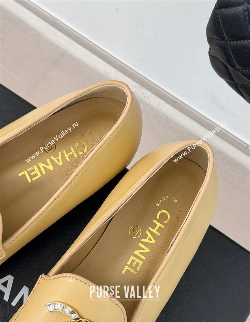 Chanel Lambskin Loafers with Strass and Chain CC G46157 Yellow 2024 (MD-250102090)