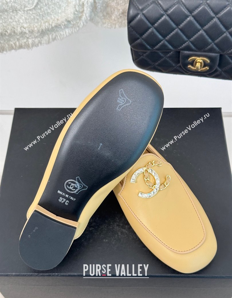 Chanel Lambskin Flat Mules with Strass and Chain CC G46157 Yellow 2024 (MD-250102100)