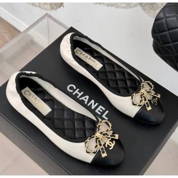 Chanel Lambskin Ballet Flats with Chain Bow White 2024 CH010211 (MD-250102108)