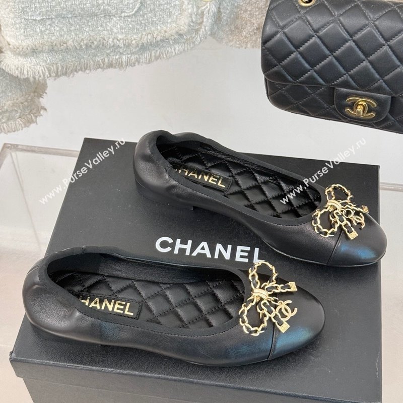 Chanel Lambskin Ballet Flats with Chain Bow Black 2024 CH010211 (MD-250102109)