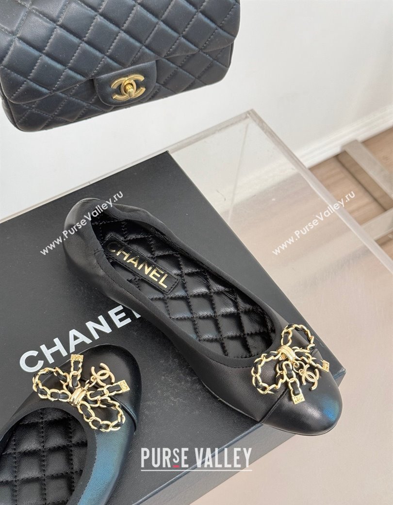 Chanel Lambskin Ballet Flats with Chain Bow Black 2024 CH010211 (MD-250102109)