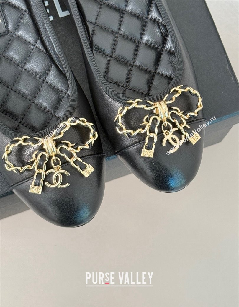 Chanel Lambskin Ballet Flats with Chain Bow Black 2024 CH010211 (MD-250102109)