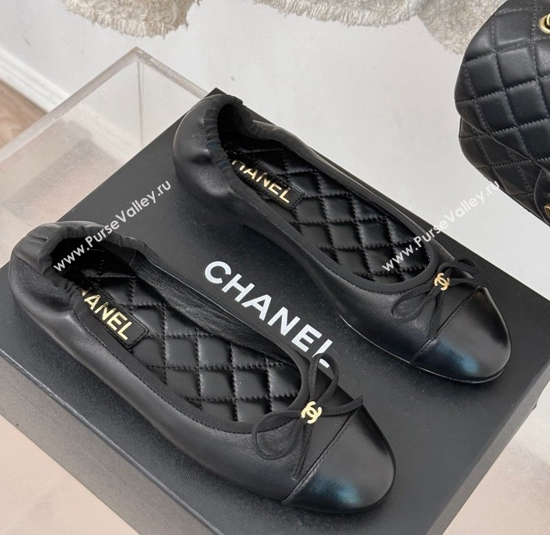 Chanel Lambskin Ballet Flats with Bow Black 2024 G46114 (MD-250102112)