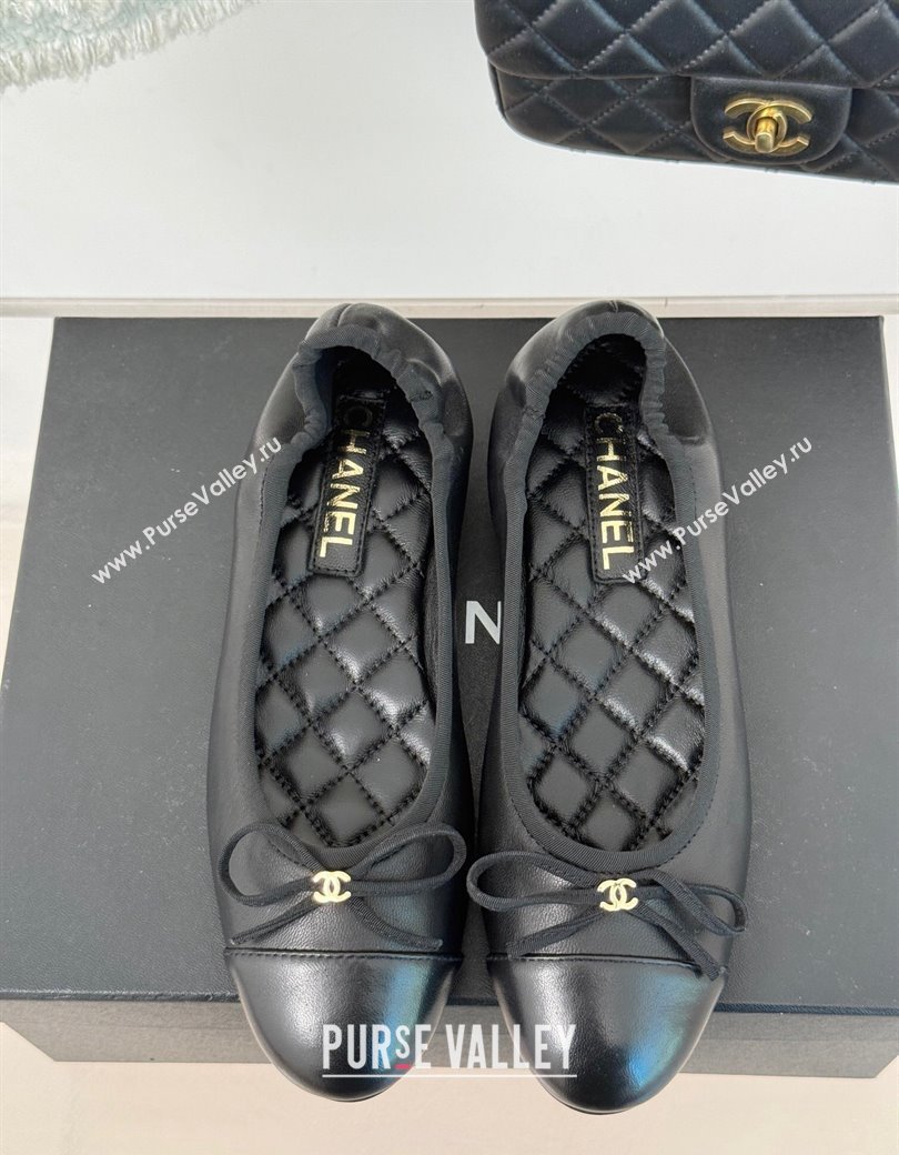 Chanel Lambskin Ballet Flats with Bow Black 2024 G46114 (MD-250102112)