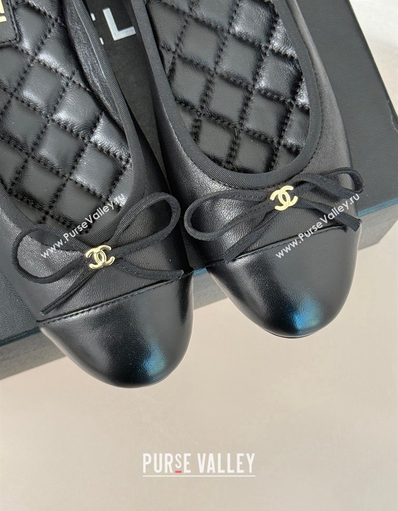 Chanel Lambskin Ballet Flats with Bow Black 2024 G46114 (MD-250102112)