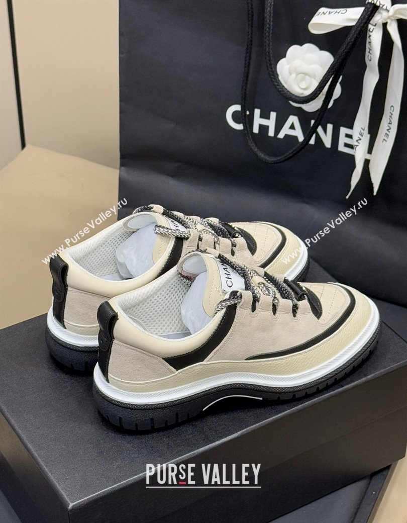 Chanel Suede and Calfskin Sneakers Light Beige 2024 CH010201 (SS-240102010)