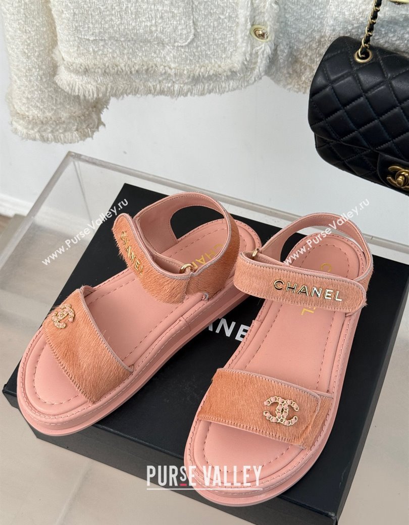 Chanel Haircalf-Like Strap Flat Sandals Pink 2024 CH010212 (MD-250102115)