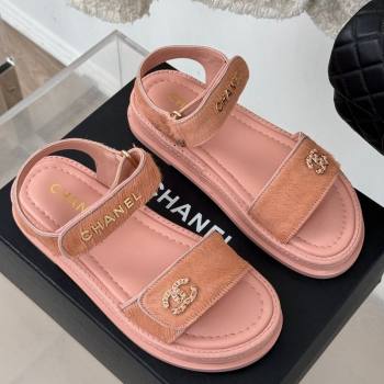 Chanel Haircalf-Like Strap Flat Sandals Pink 2024 CH010212 (MD-250102115)