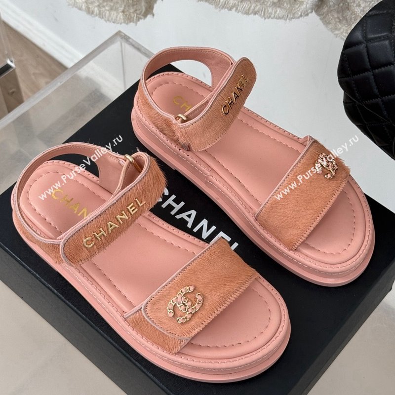 Chanel Haircalf-Like Strap Flat Sandals Pink 2024 CH010212 (MD-250102115)