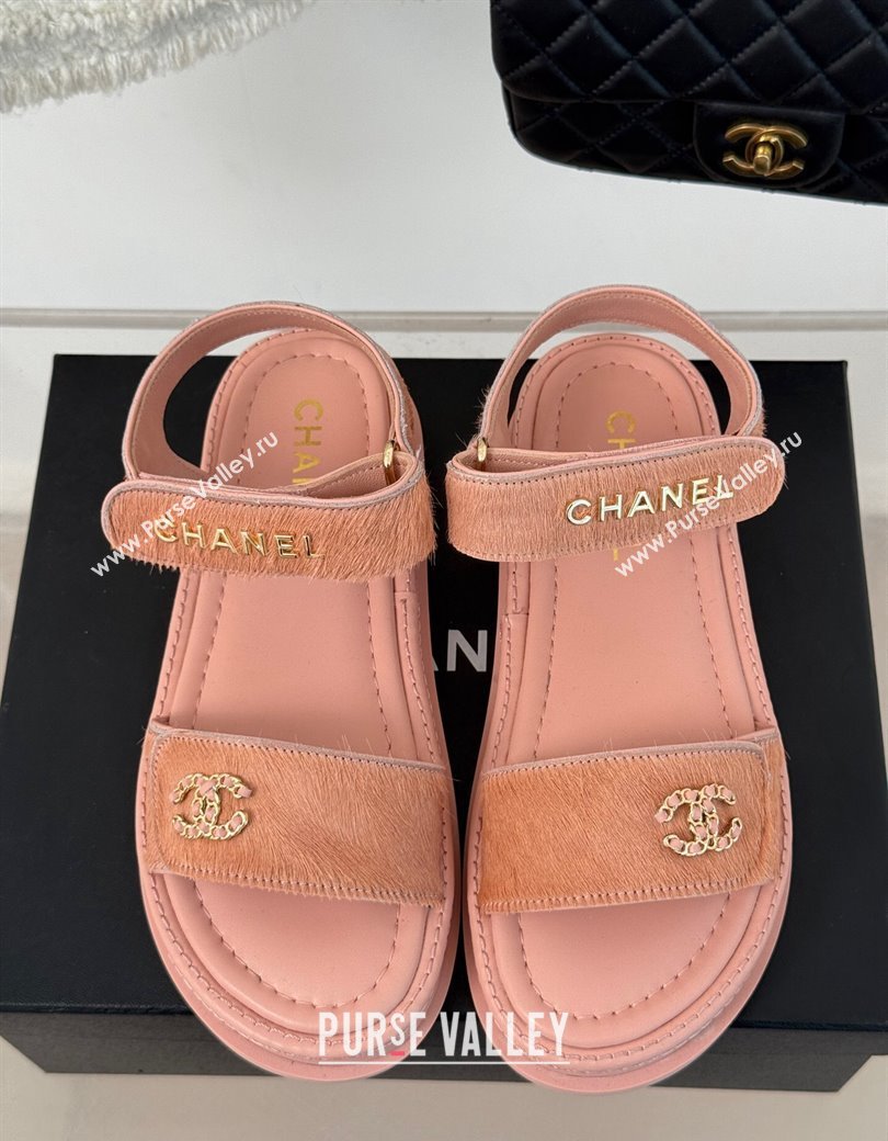 Chanel Haircalf-Like Strap Flat Sandals Pink 2024 CH010212 (MD-250102115)