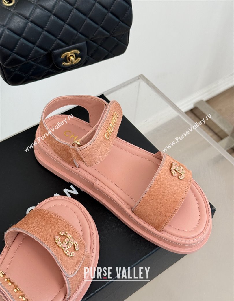 Chanel Haircalf-Like Strap Flat Sandals Pink 2024 CH010212 (MD-250102115)