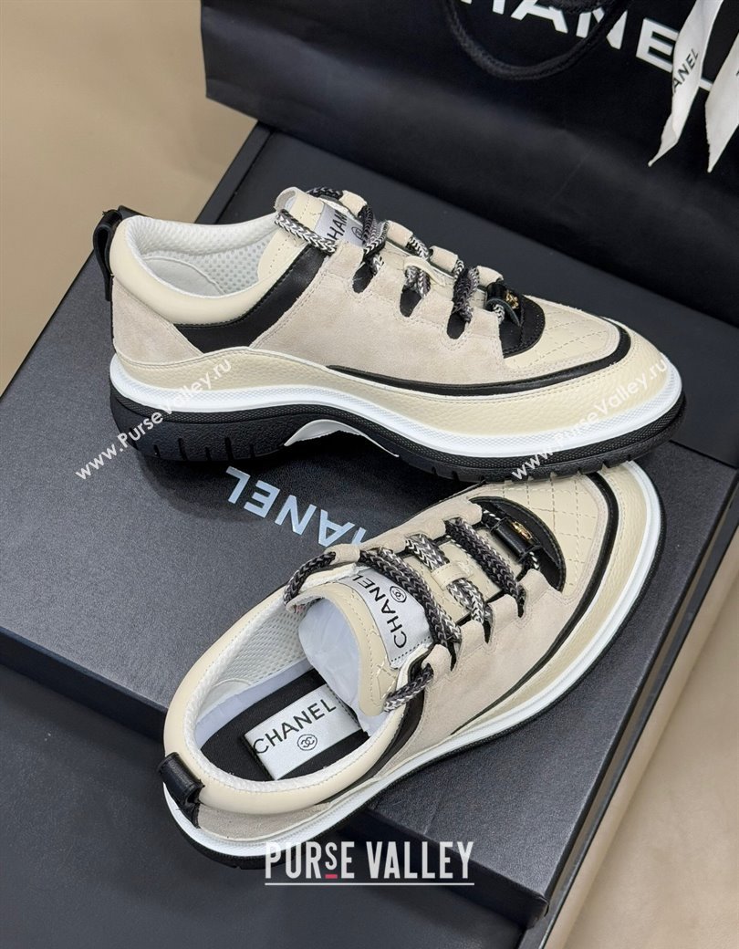 Chanel Suede and Calfskin Sneakers Light Beige 2024 CH010201 (SS-240102010)