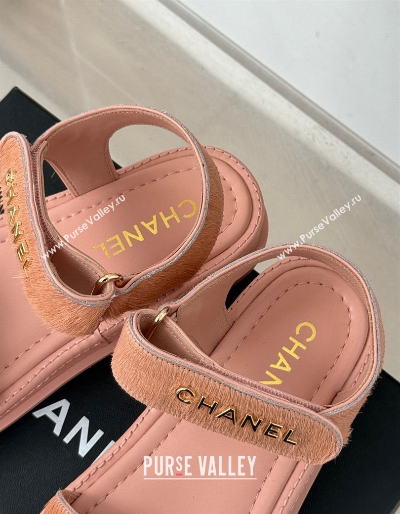 Chanel Haircalf-Like Strap Flat Sandals Pink 2024 CH010212 (MD-250102115)