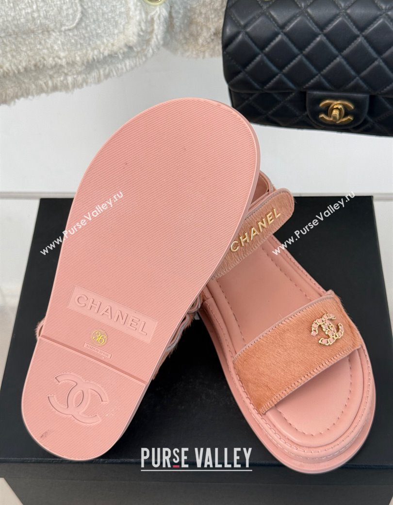 Chanel Haircalf-Like Strap Flat Sandals Pink 2024 CH010212 (MD-250102115)