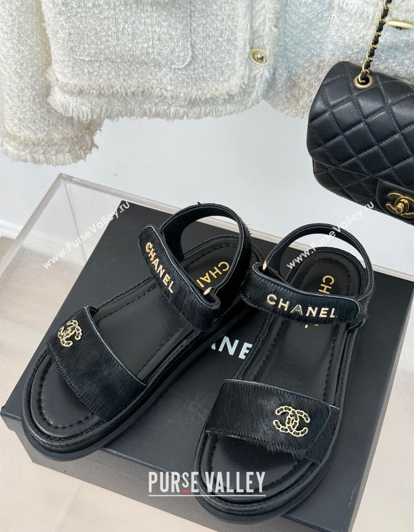 Chanel Haircalf-Like Strap Flat Sandals Black 2024 CH010212 (MD-250102116)