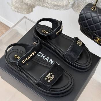 Chanel Haircalf-Like Strap Flat Sandals Black 2024 CH010212 (MD-250102116)