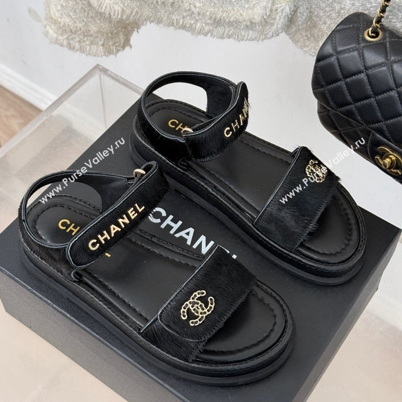 Chanel Haircalf-Like Strap Flat Sandals Black 2024 CH010212 (MD-250102116)