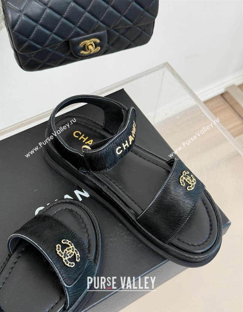 Chanel Haircalf-Like Strap Flat Sandals Black 2024 CH010212 (MD-250102116)