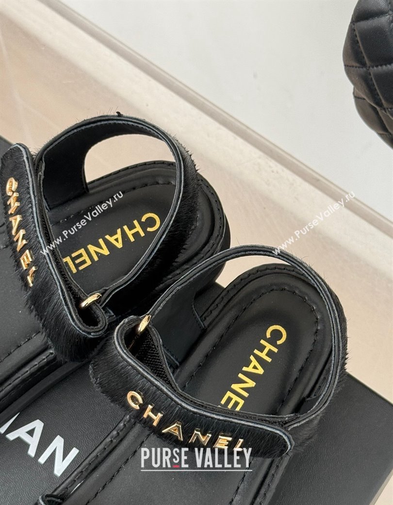 Chanel Haircalf-Like Strap Flat Sandals Black 2024 CH010212 (MD-250102116)