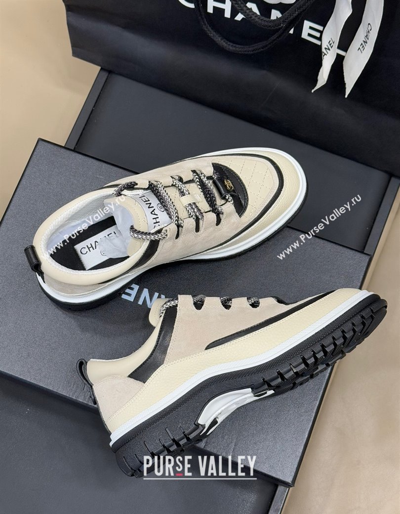 Chanel Suede and Calfskin Sneakers Light Beige 2024 CH010201 (SS-240102010)