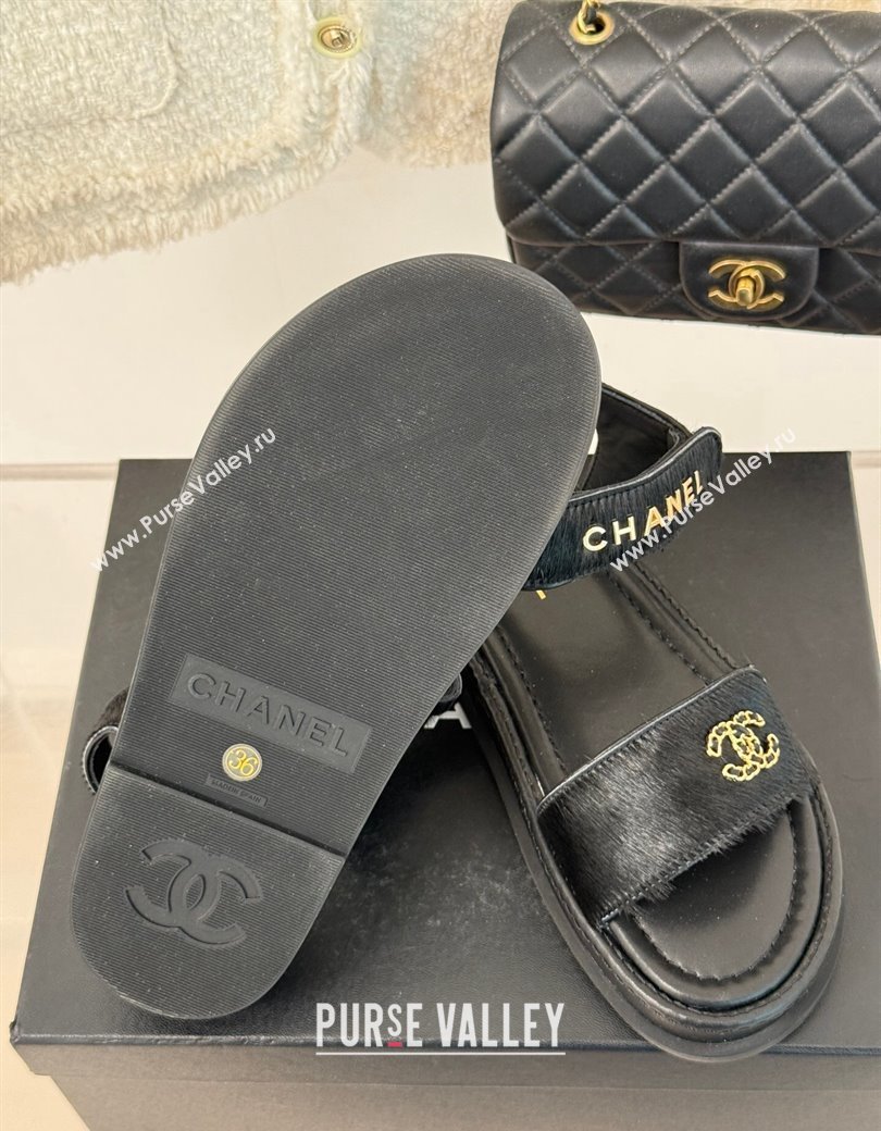 Chanel Haircalf-Like Strap Flat Sandals Black 2024 CH010212 (MD-250102116)