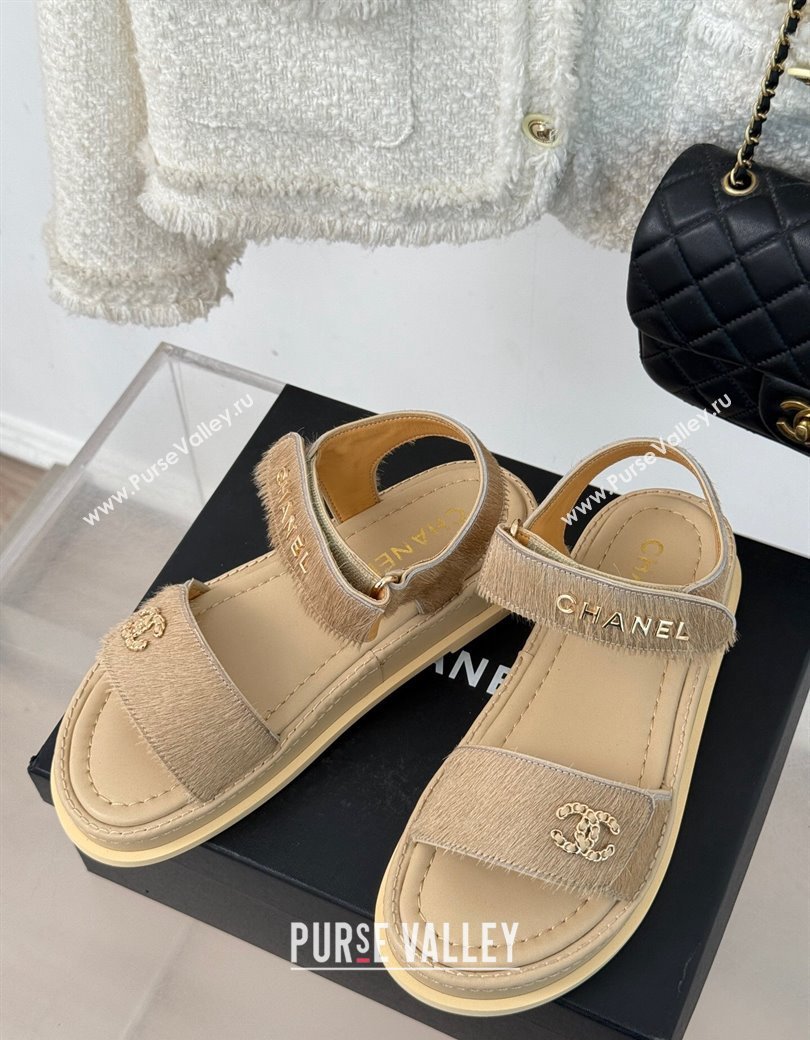 Chanel Haircalf-Like Strap Flat Sandals Beige 2024 CH010212 (MD-250102117)