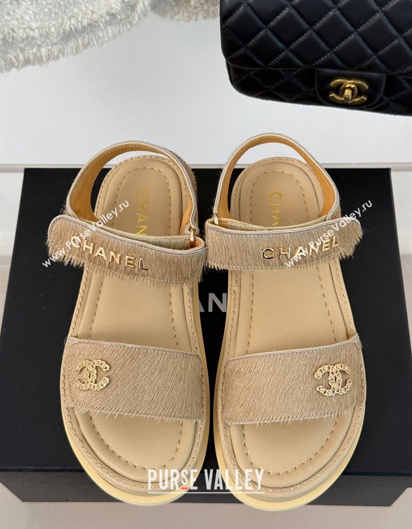 Chanel Haircalf-Like Strap Flat Sandals Beige 2024 CH010212 (MD-250102117)