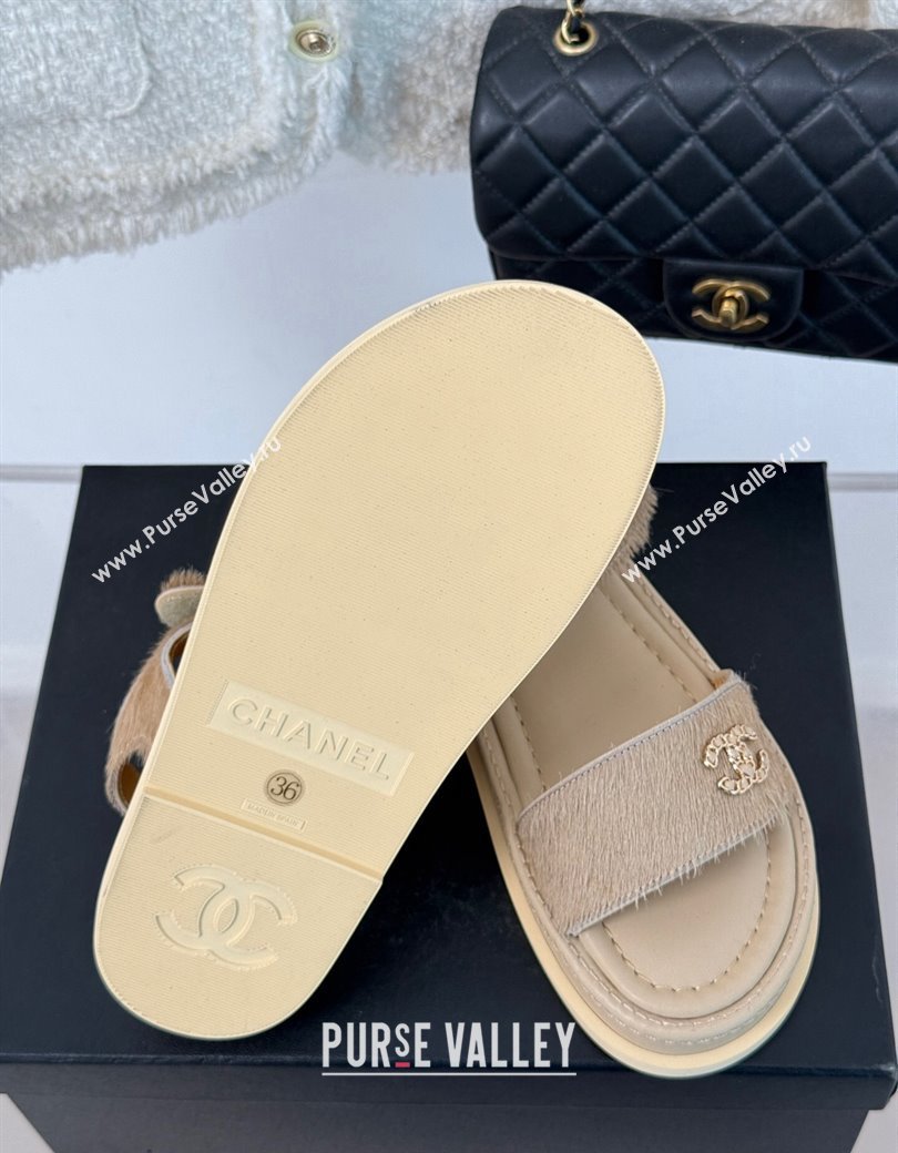 Chanel Haircalf-Like Strap Flat Sandals Beige 2024 CH010212 (MD-250102117)