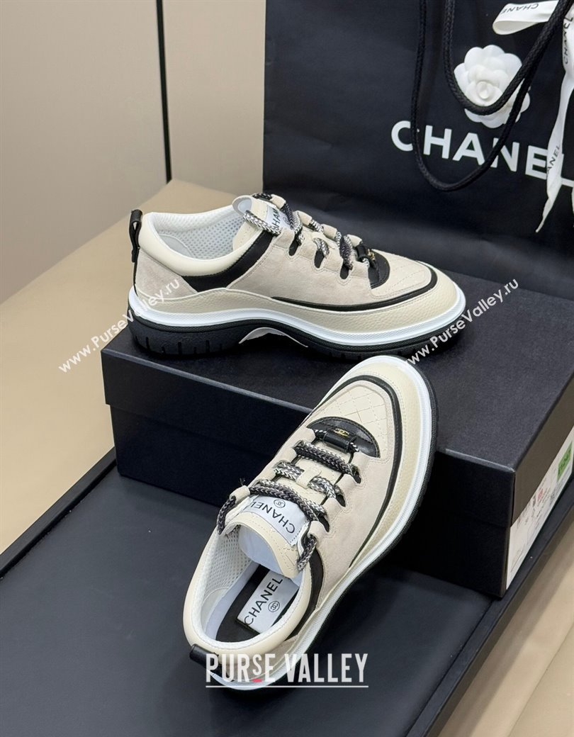 Chanel Suede and Calfskin Sneakers Light Beige 2024 CH010201 (SS-240102010)