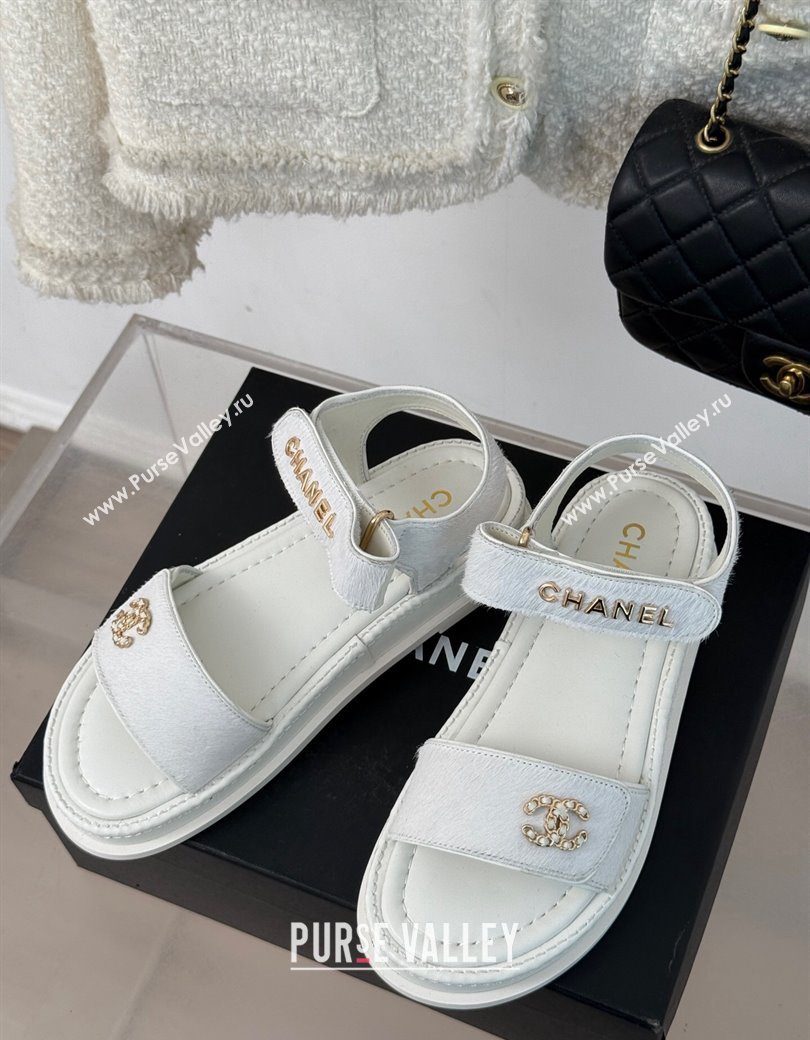 Chanel Haircalf-Like Strap Flat Sandals White 2024 CH010212 (MD-250102118)