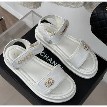 Chanel Haircalf-Like Strap Flat Sandals White 2024 CH010212 (MD-250102118)