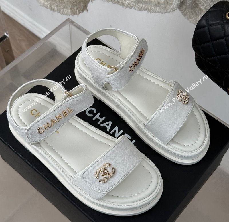 Chanel Haircalf-Like Strap Flat Sandals White 2024 CH010212 (MD-250102118)