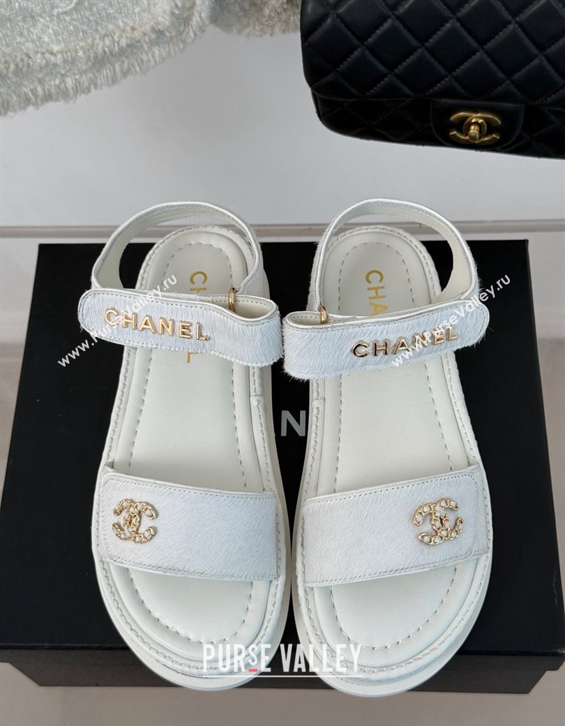 Chanel Haircalf-Like Strap Flat Sandals White 2024 CH010212 (MD-250102118)