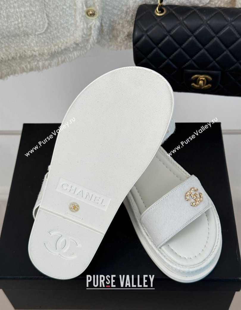 Chanel Haircalf-Like Strap Flat Sandals White 2024 CH010212 (MD-250102118)