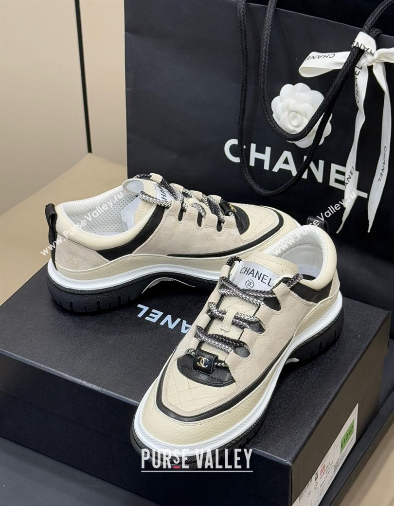 Chanel Suede and Calfskin Sneakers Light Beige 2024 CH010201 (SS-240102010)