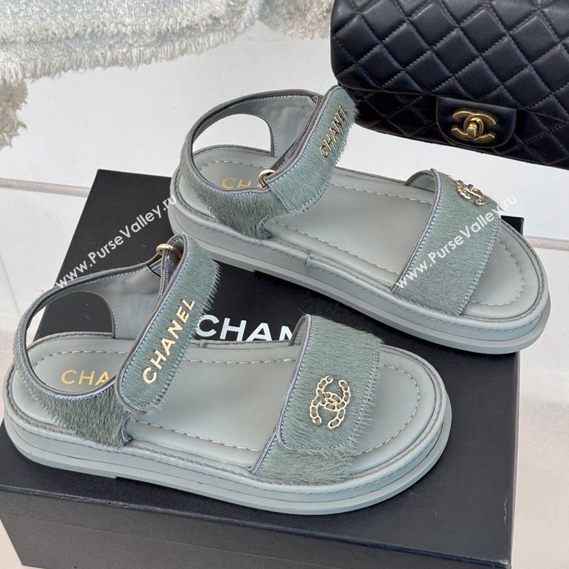 Chanel Haircalf-Like Strap Flat Sandals Grey 2024 CH010212 (MD-250102119)